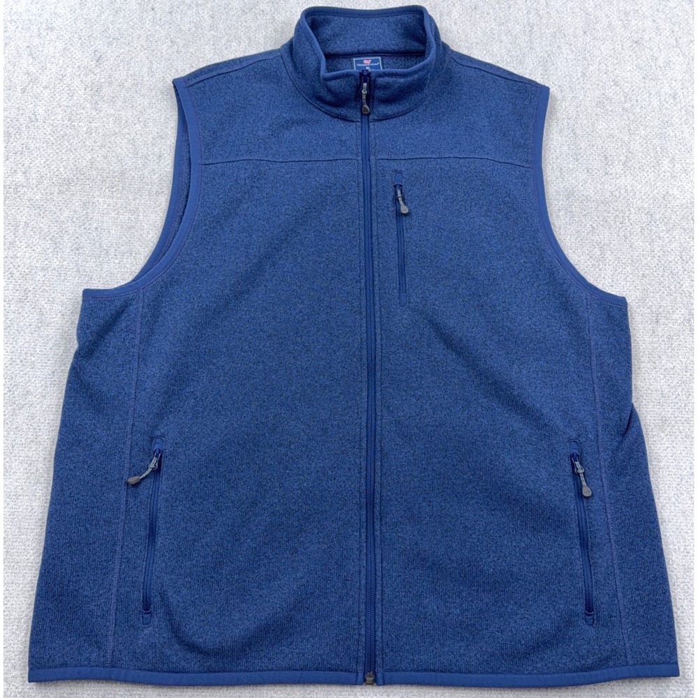 Vineyard Vines Sweater Vest Men XL Navy Blue Fleece Full Zip Bedford Springs